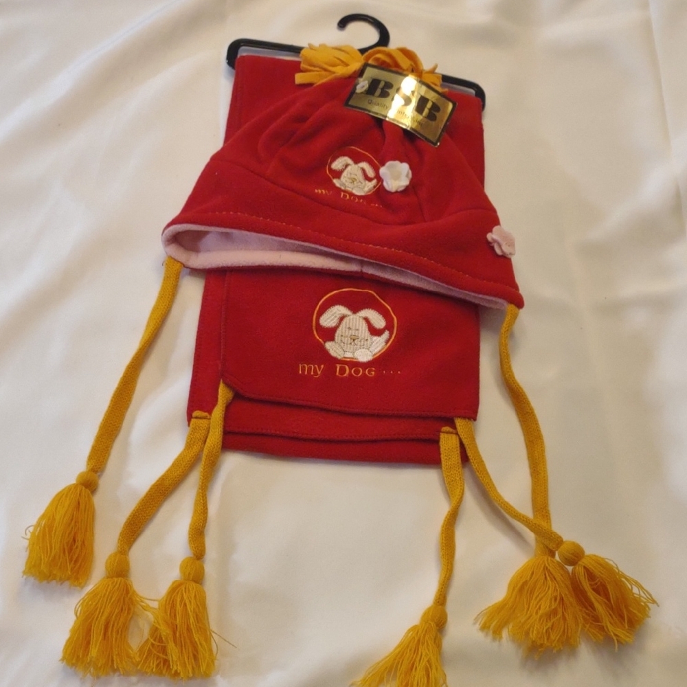 NWT Charming Red & Yellow Kids Hat & Scarf Set - Size 2/3 Y